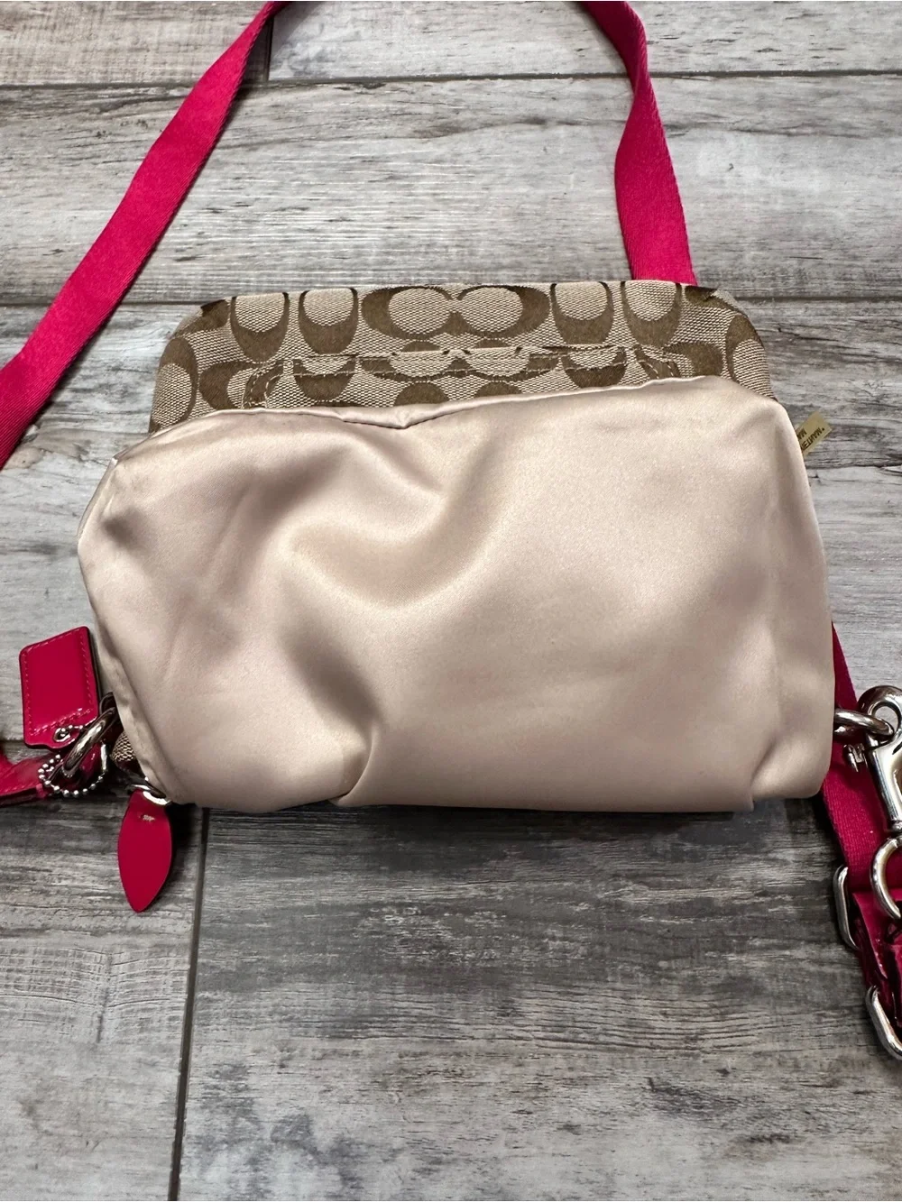 Coach Brown Signature Crossbody with Pink Trim and Strap